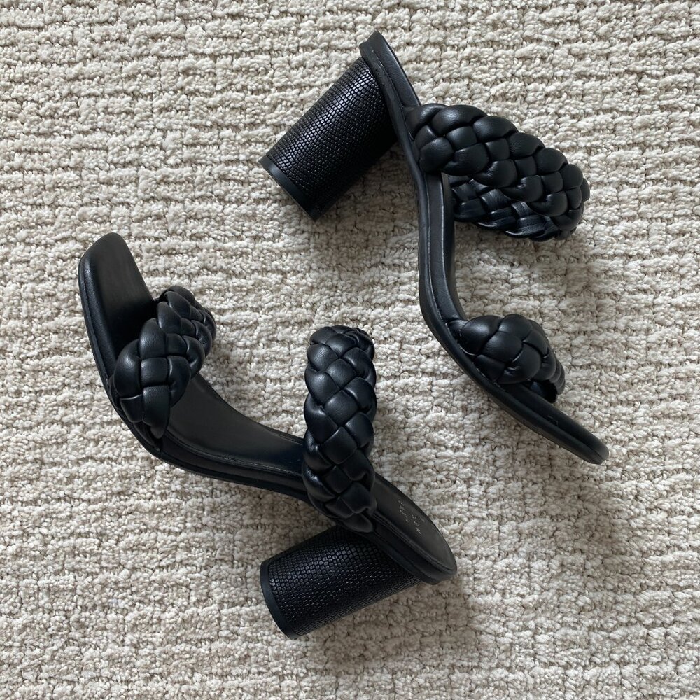A New Day Square Toe Black Braided Heel Sandals